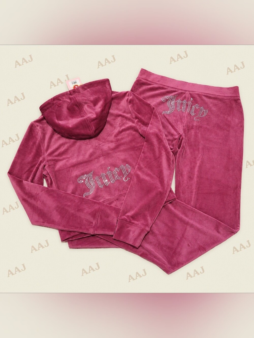 Juicy Couture Festival Fuschia Velour Zip Up Hoodie & Pants Set - M